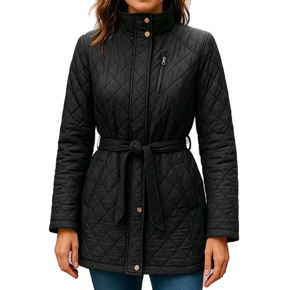 Cole Haan Jacket Quilted Black Belted Coat Women’s XS - Picture 1 of 7